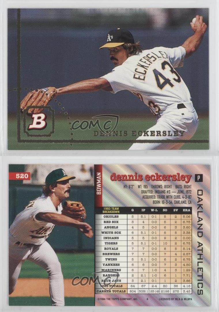 1994 Bowman 520 Dennis Eckersley Oakland Athletics Baseball Card eBay