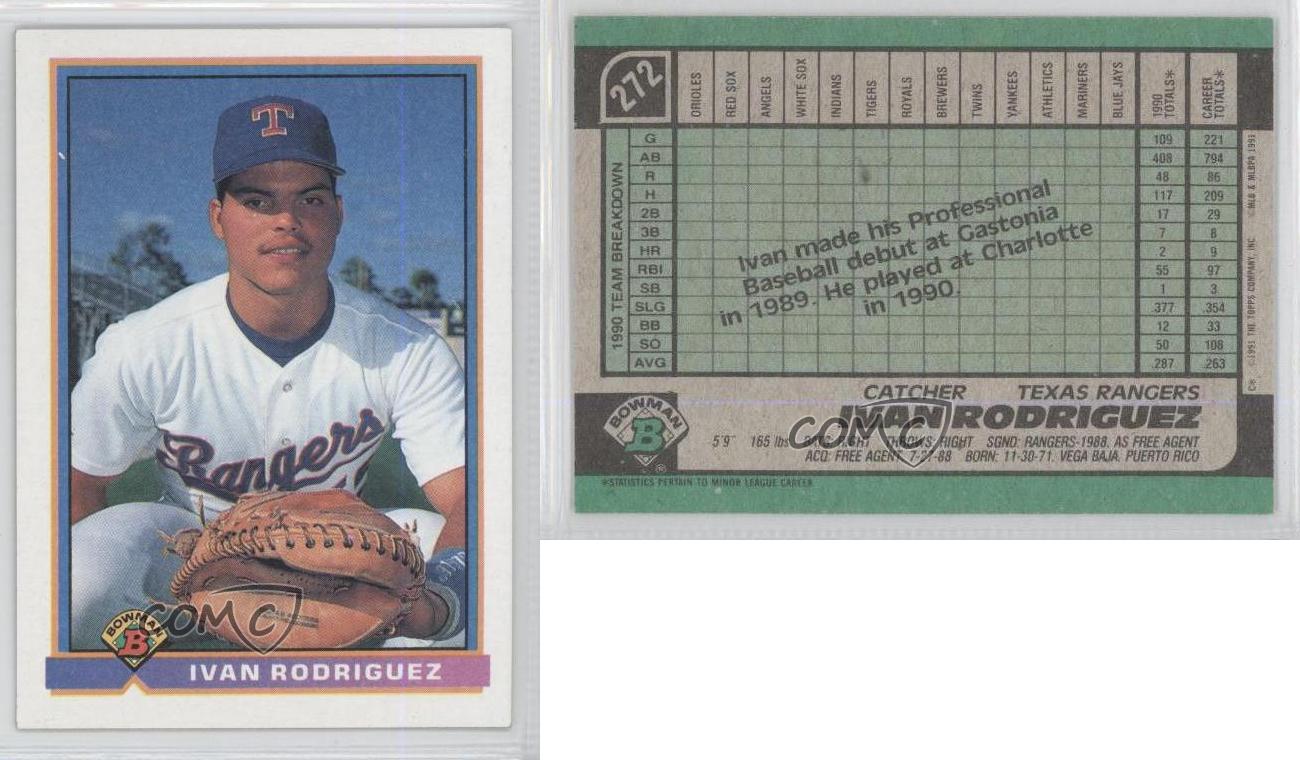 1991 Bowman 272 Ivan Rodriguez Texas Rangers RC Rookie Baseball Card eBay