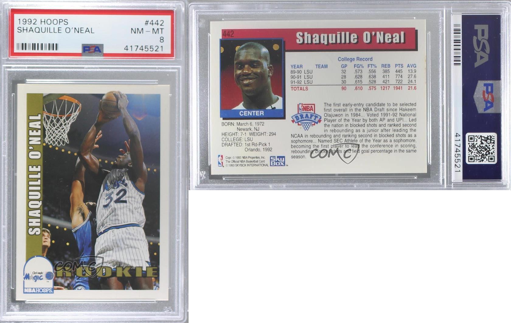 199293 NBA Hoops Shaquille ONeal 442 PSA 8 Rookie HOF eBay