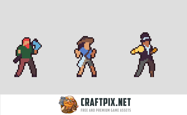 3 Character Sprite Sheets Pixel Art by Free Game Assets (GUI, Sprite