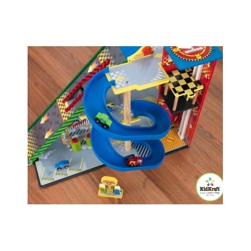 Racing Cars Toy Ramp Mega Set Kids Wooden Garage Cars Parking Lift Car