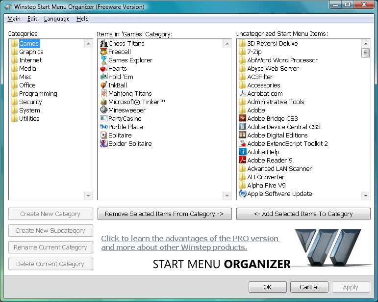 Winstep Start Menu Organizer Free 1.5 free download Downloads