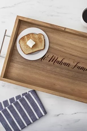 Personalized Acacia Tray with Metal Handles David's Bridal