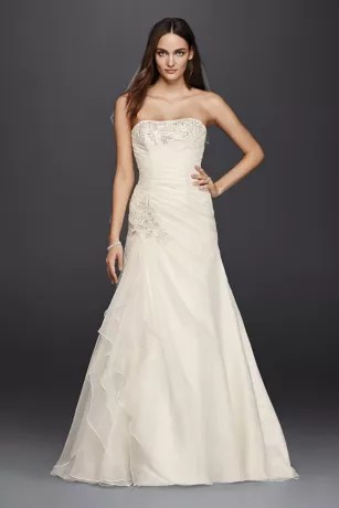 Satin Aline Wedding Dress with Asymmetrical Skirt David's Bridal
