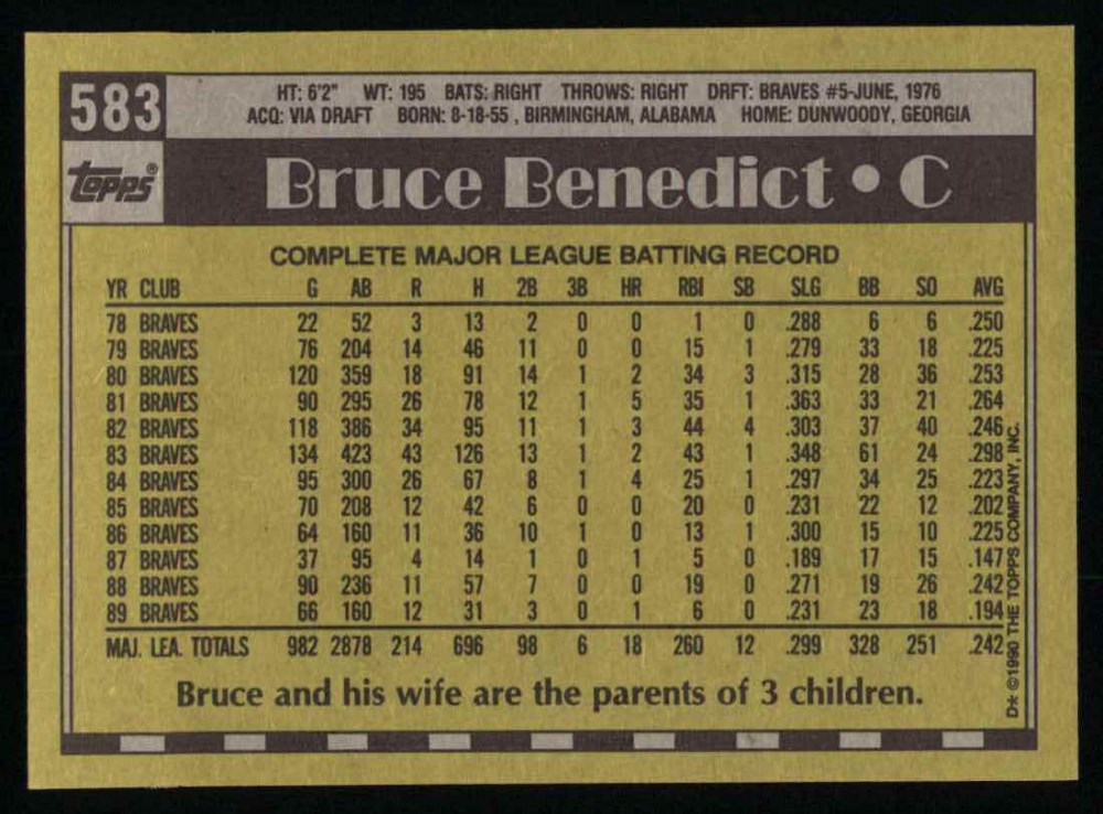 1990 Topps 583 Bruce Benedict