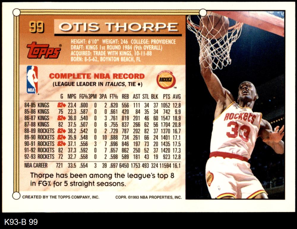 1993 Topps 99 Otis Thorpe 8 NM/MT