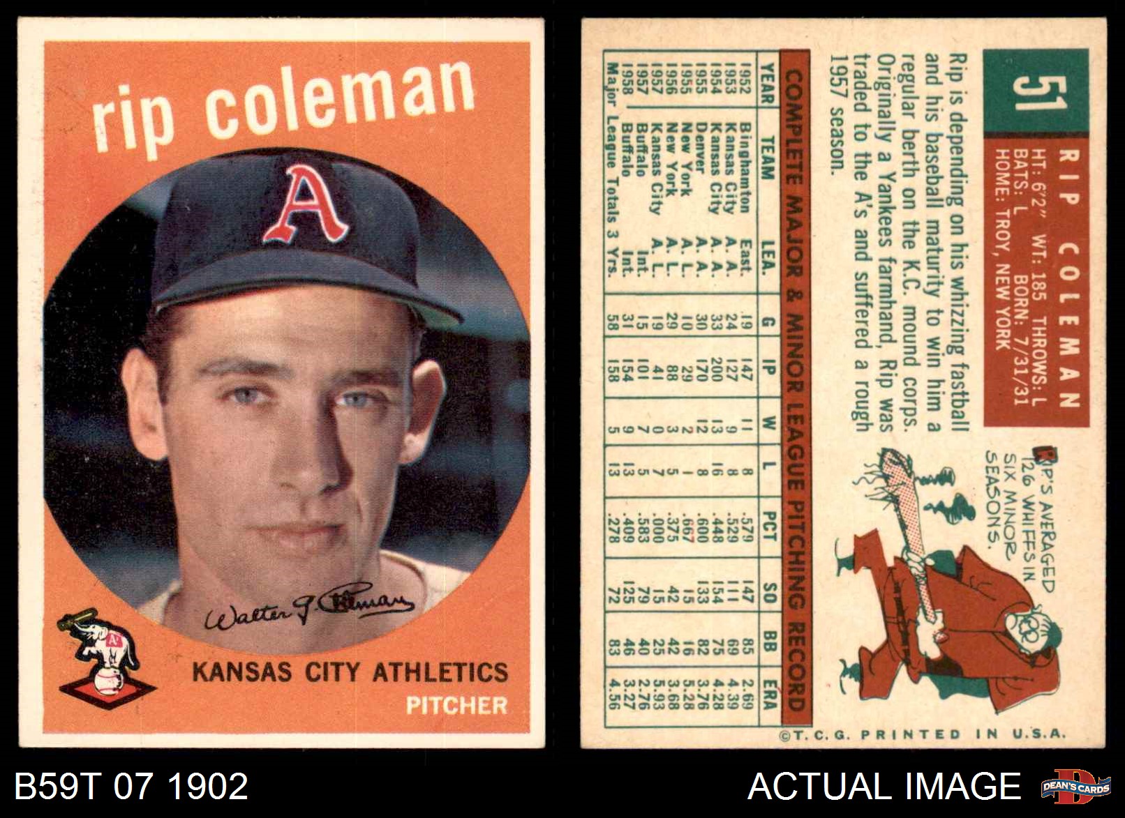 1959 Topps 51 Rip Coleman Athletics EX eBay