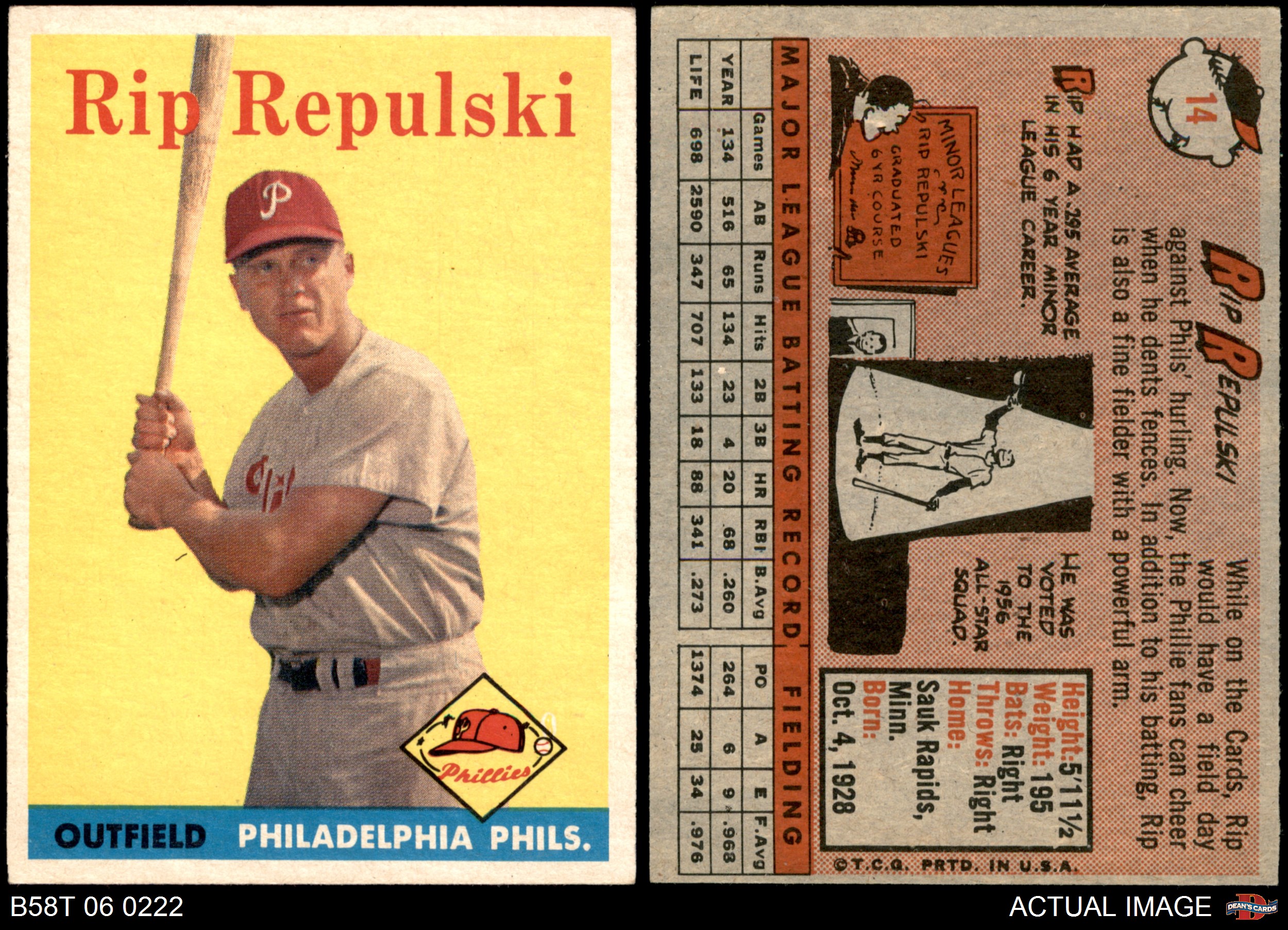 1958 Topps 14 Rip Repulski Phillies 5.5 EX+ eBay