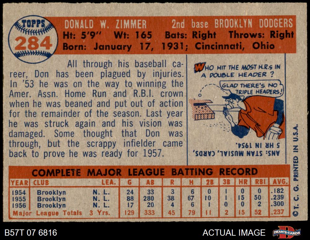 1957 Topps 284 Don Zimmer