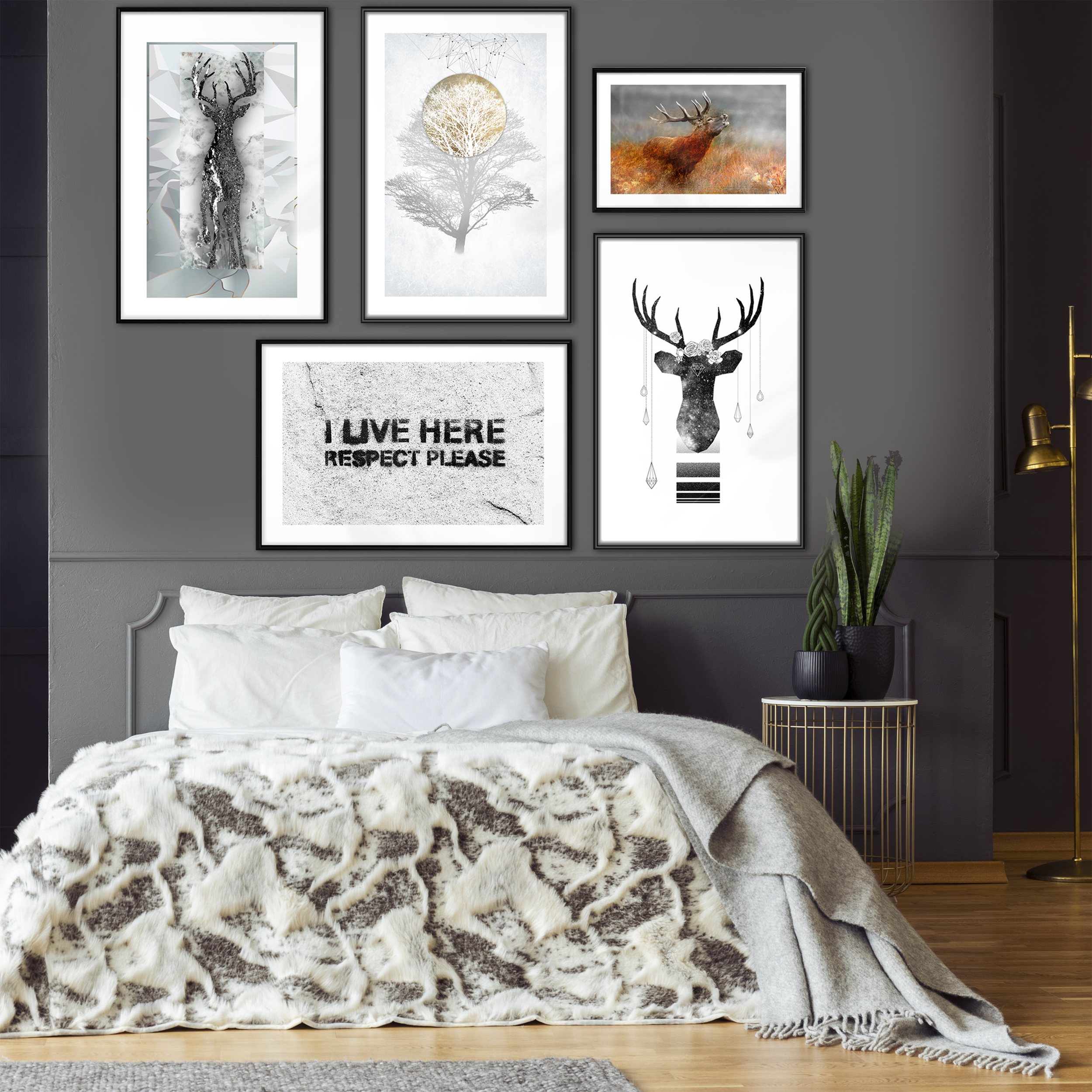 Bilder POSTER 6er Set mit Rahmen HOME Natur HIRSCH