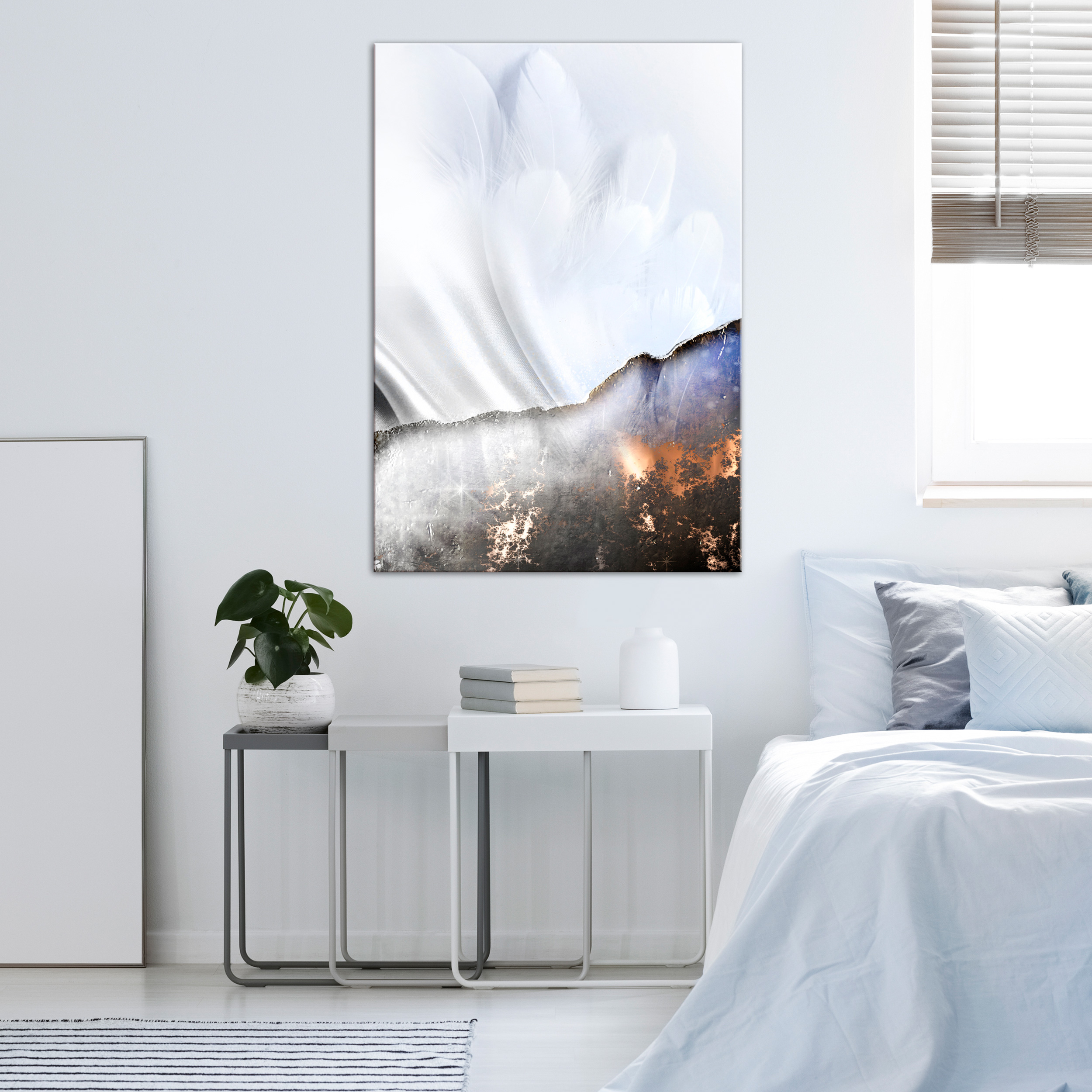 Flügel ABSTRAKT LEINWAND Deko Bild XXL Weiß Gold WAND BILD