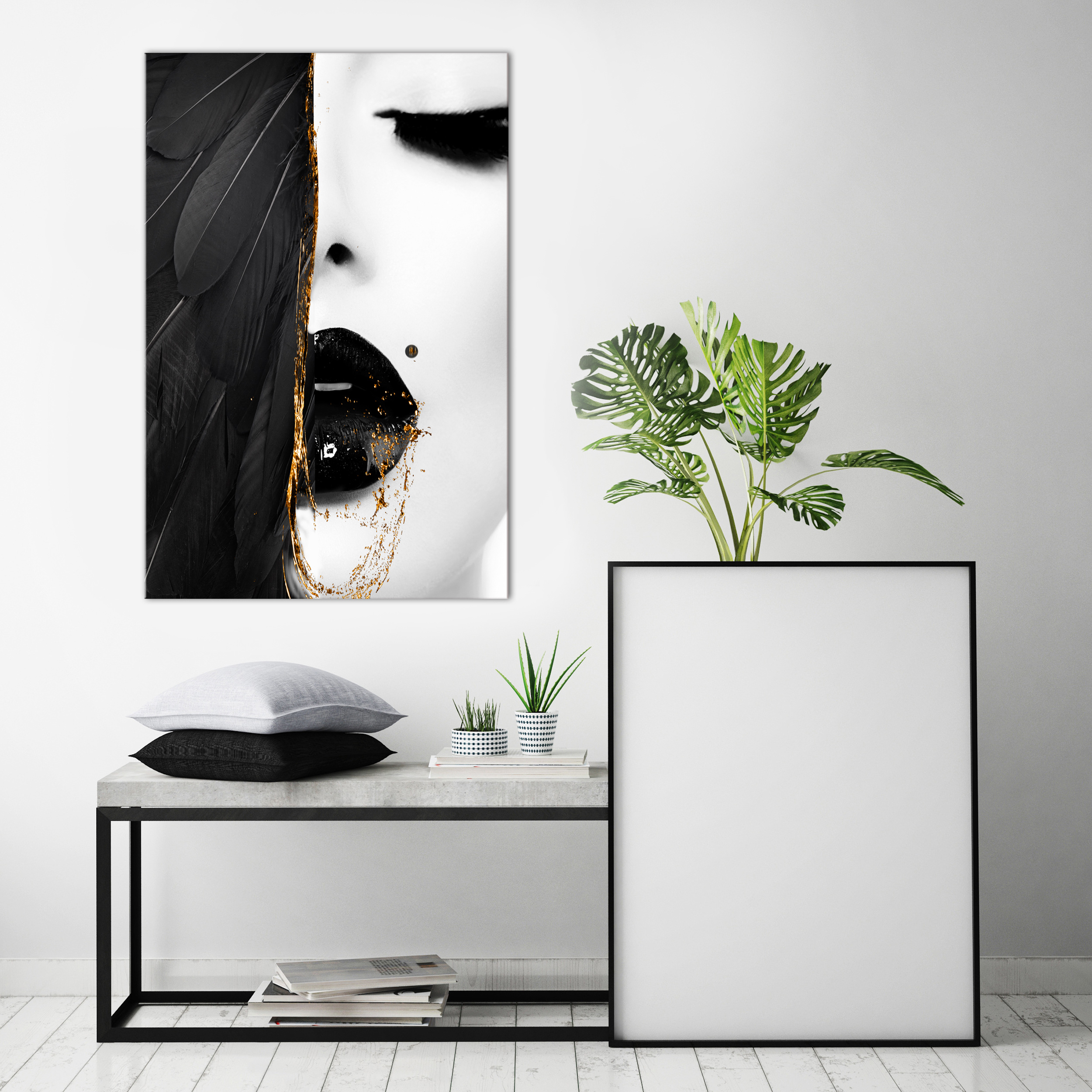 Flügel ABSTRAKT LEINWAND Deko Bild XXL Weiß Gold WAND BILD