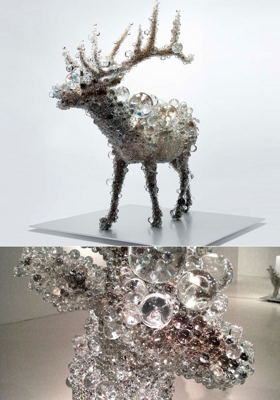 Stunning Glass Art Sculptures made of Glass Beads Design Swan