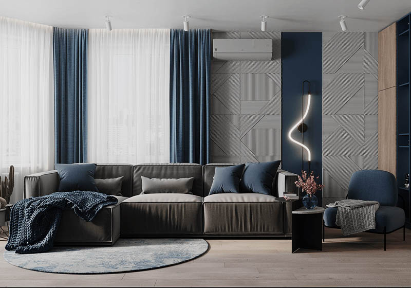 A Perfectly Balanced Blue and Grey Apartment Design Swan