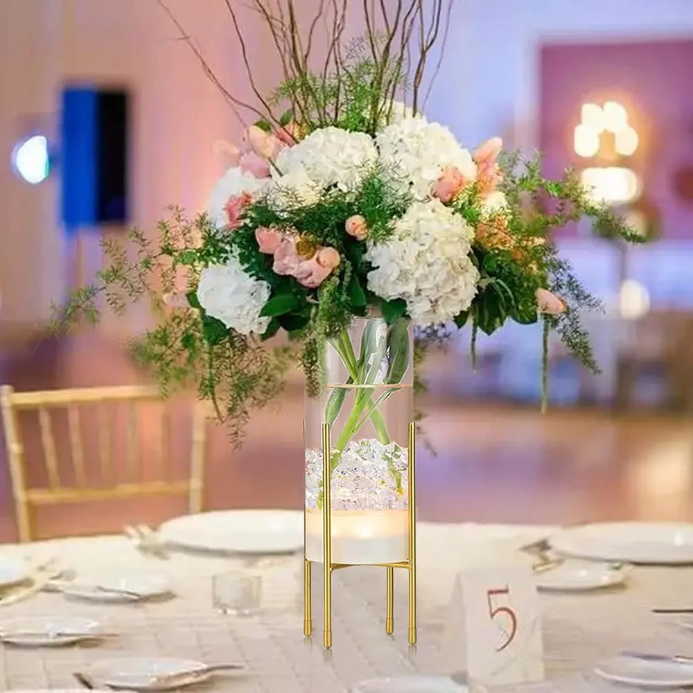 Golden Flower Vase with LED Lights Design Swan