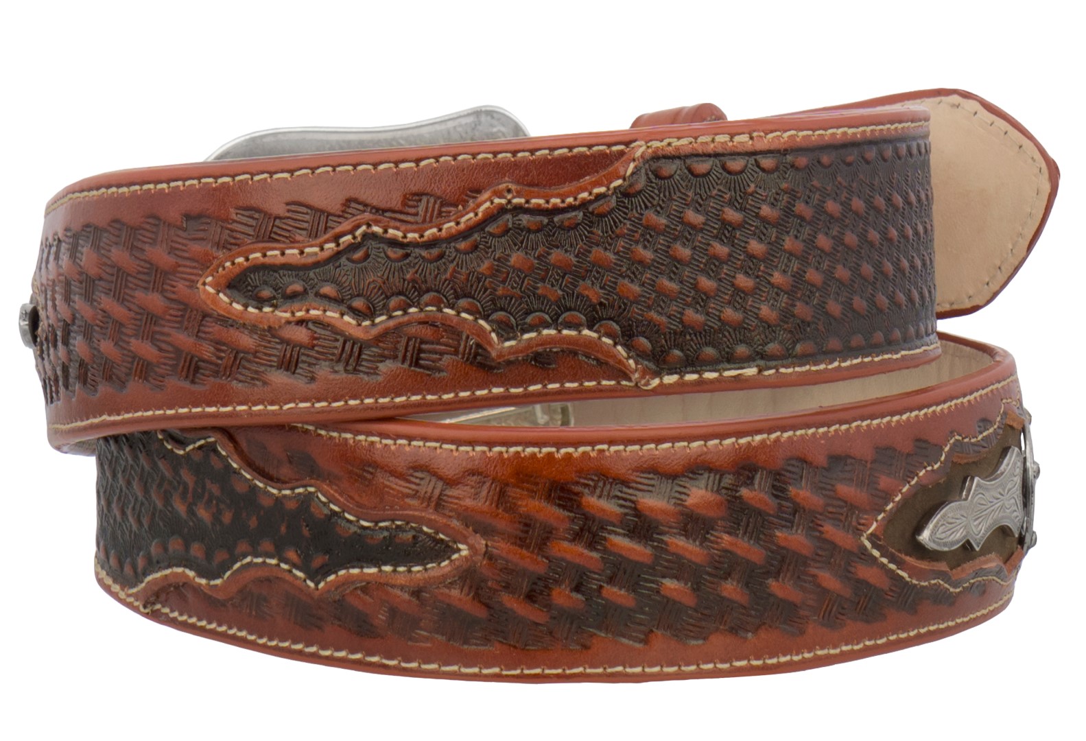 Mens Cognac Western Cowboy Belt Ranger Star Tooled Real Leather Honey