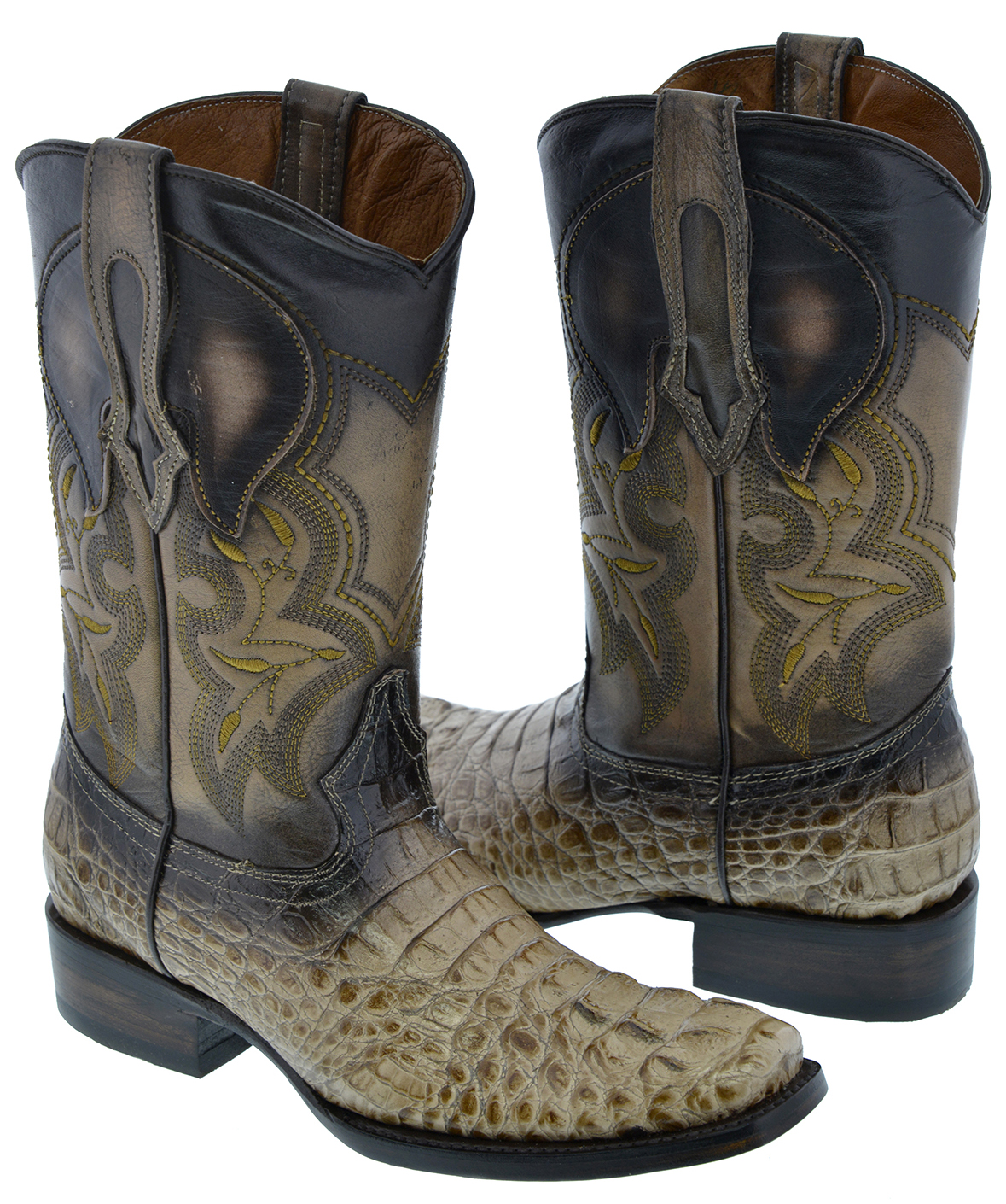 Mens Leather Crocodile Alligator Print Western Cowboy Boots Square Toe