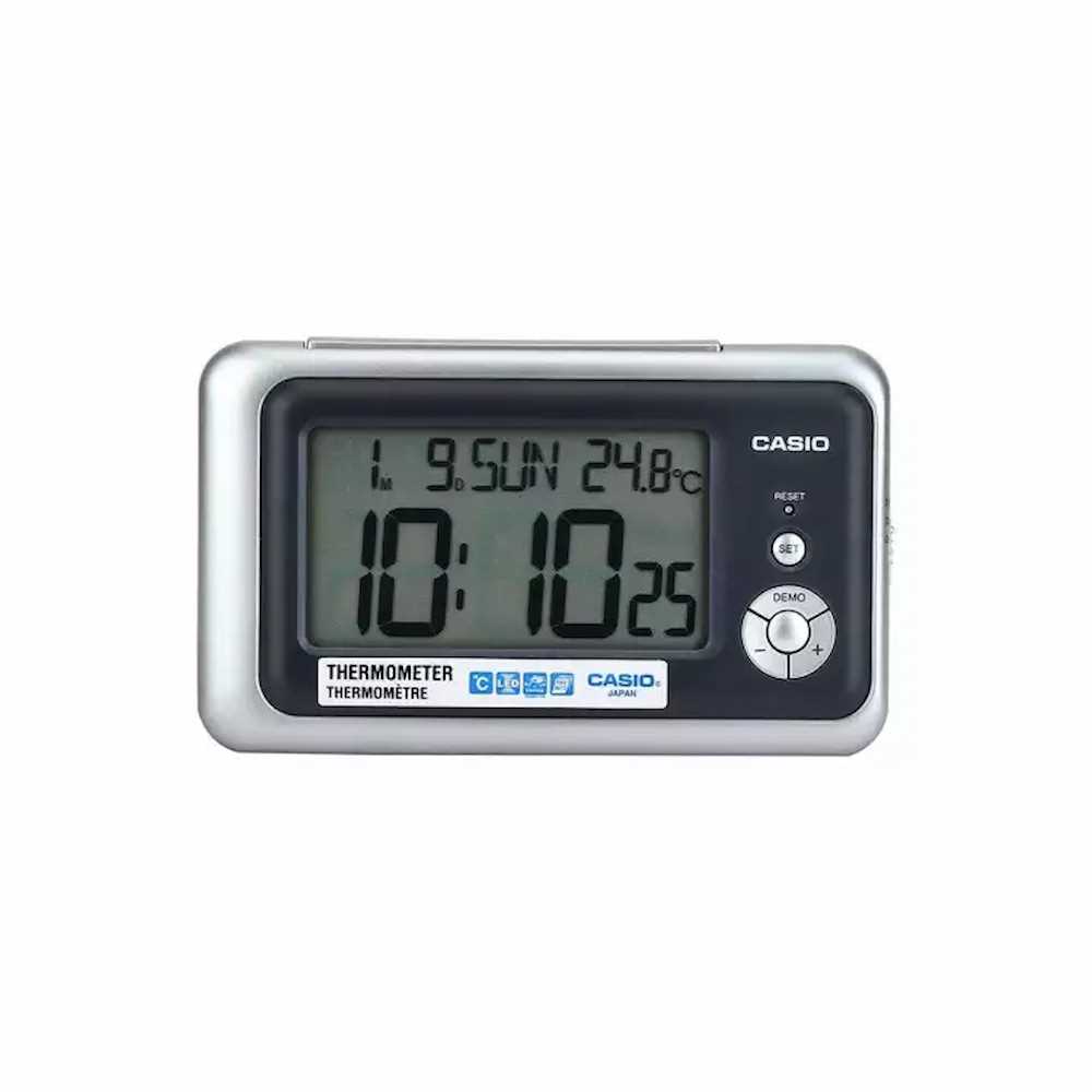 Casio DQ7488DF Silver Travel Alarm Clock With Thermometer Online at
