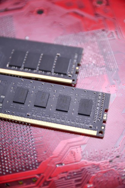 Premium Photo Computer memory ram on motherboard . close up. system