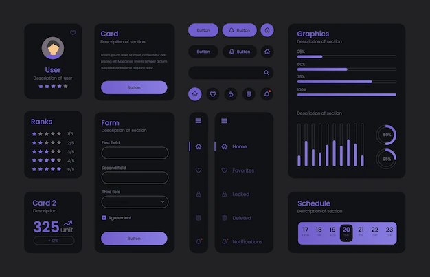 Premium Vector Dark collection of gradient ui ux elements. ux dashboard user panel template