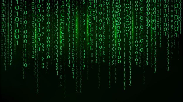 Premium Vector Green matrix background stream of binary code falling