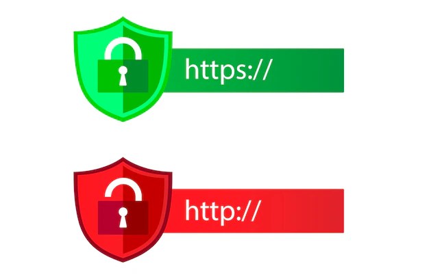 Premium Vector | Http and https protocols on shield. safe and secure