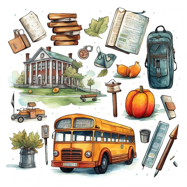 Premium Vector Illustrations representing typical school elements
