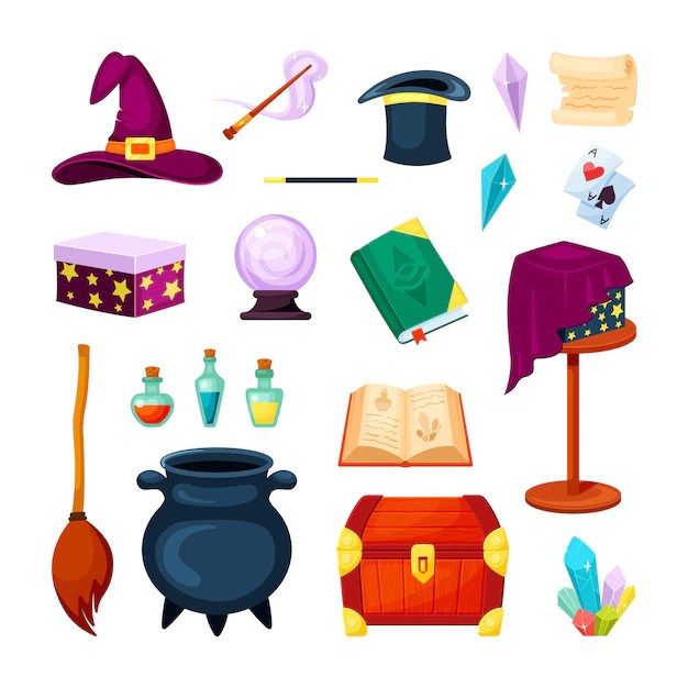 Premium Vector Magic wizard items set
