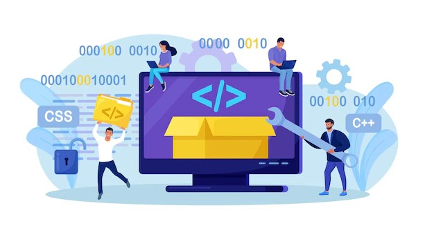 Premium Vector Open source tiny programmers programming website for