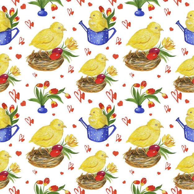 Premium Vector Pattern easter chickens in a basket