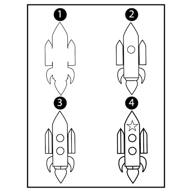 Premium Vector Vector how to draw a rocket step by step