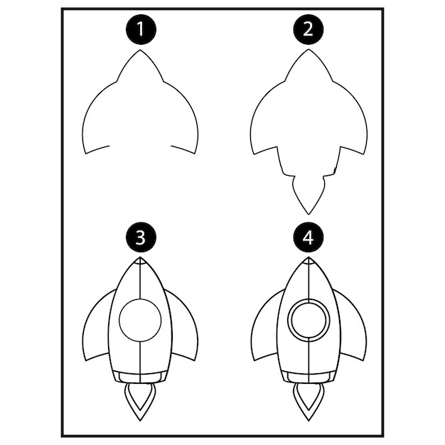 Premium Vector Vector how to draw a rocket step by step