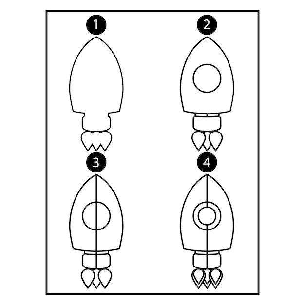Premium Vector Vector how to draw a rocket step by step