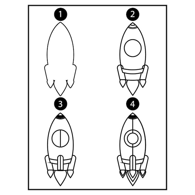 Premium Vector Vector how to draw a rocket step by step