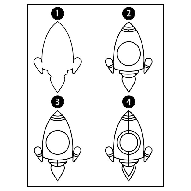 Premium Vector Vector how to draw a rocket step by step