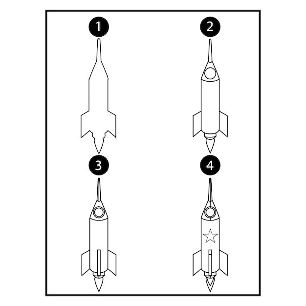 Premium Vector Vector how to draw a rocket step by step