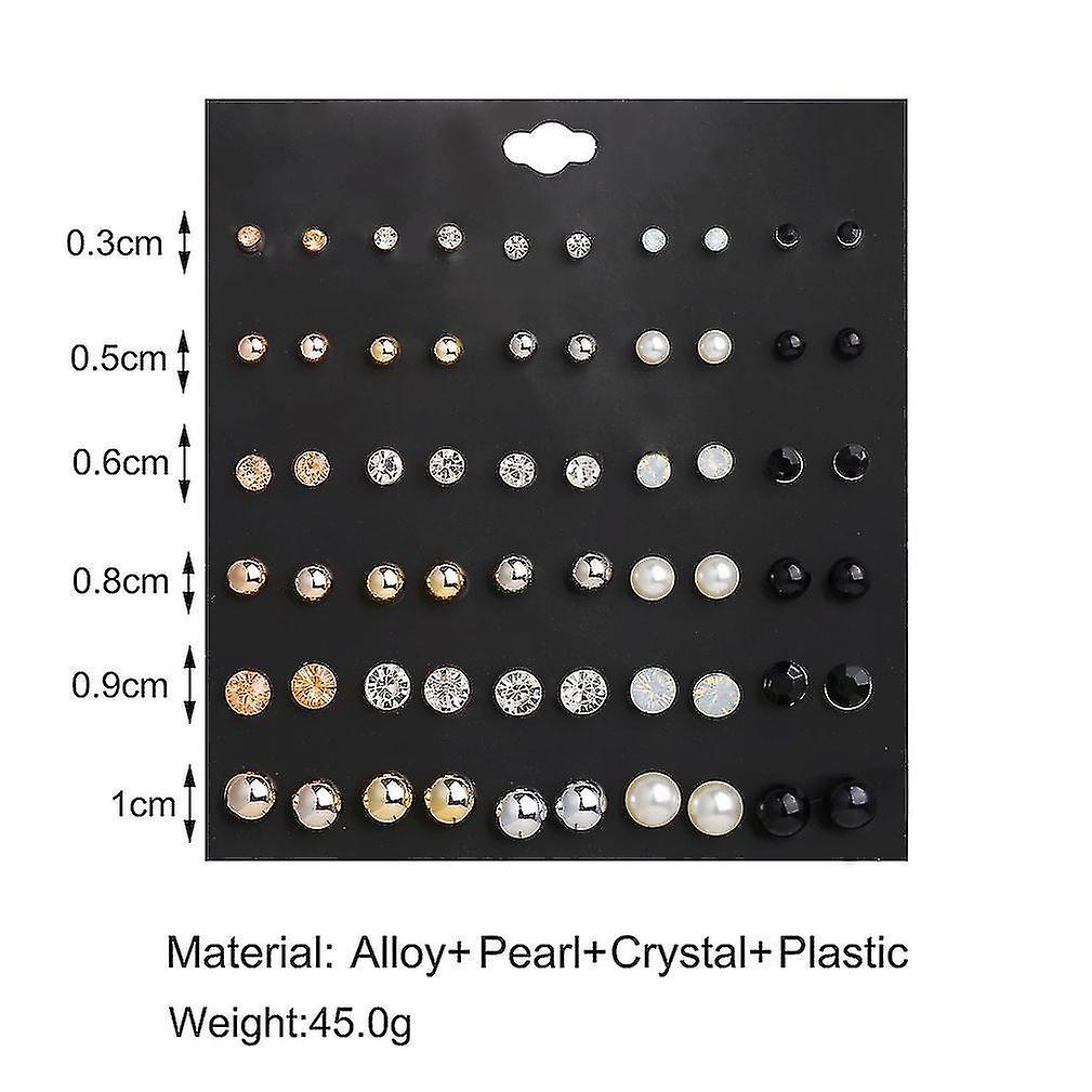 Crafted 30 Pairs elegant Earringss Set Large Small Pearls Diamond