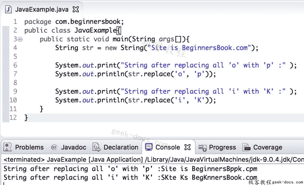Java String replace,replaceFirst和replaceAll方法极客教程