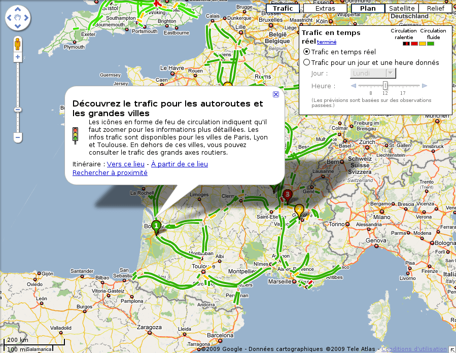 Google Maps affiche le trafic routier en France