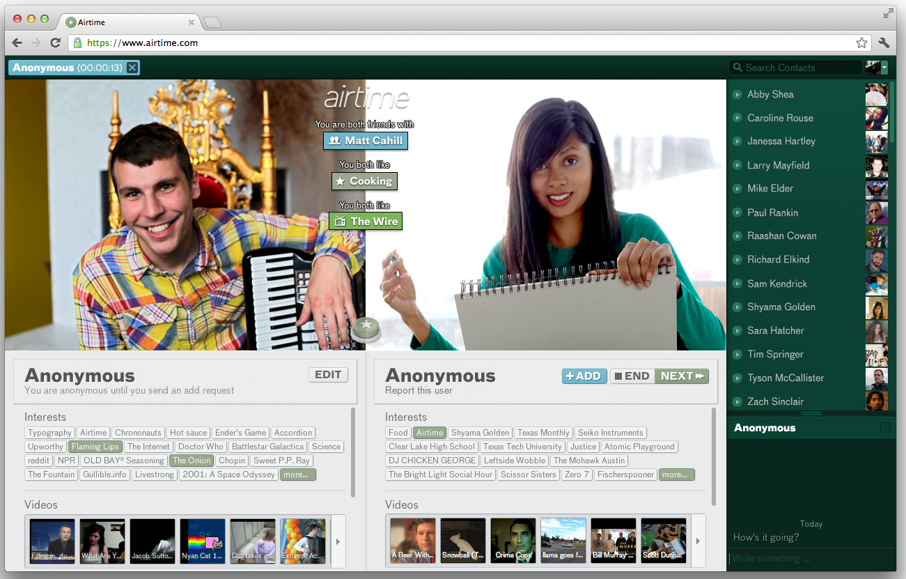 Airtime Chatroulette avec la caution Facebook