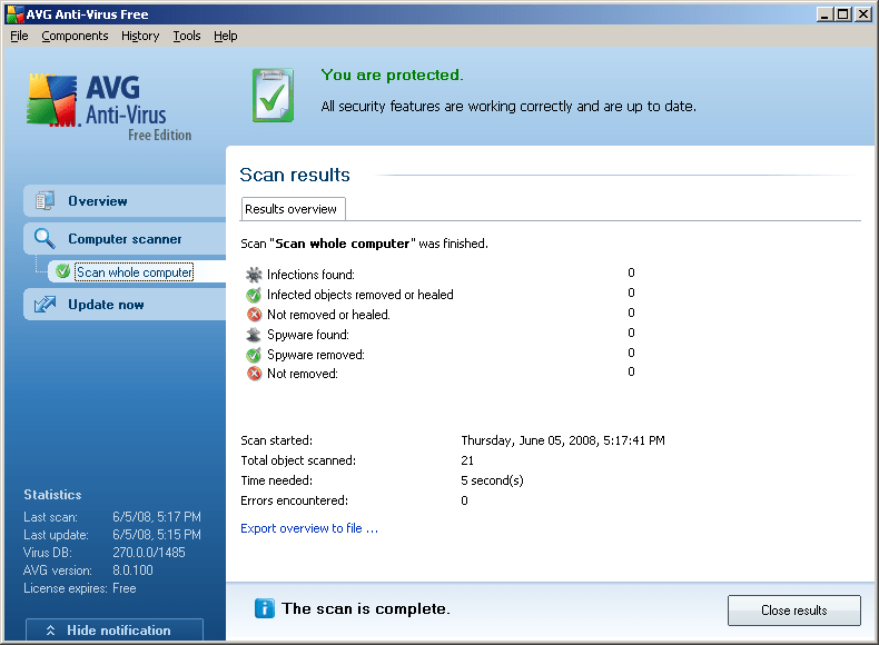 Télécharger AVG AntiVirus Free Edition un puissant antivirus et