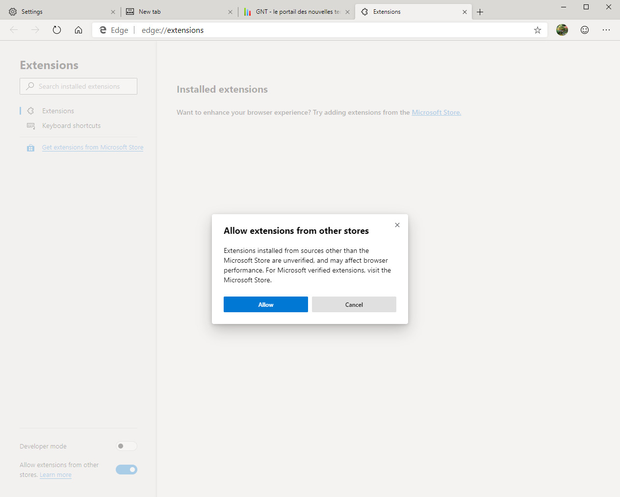 mise a jour edge chromium