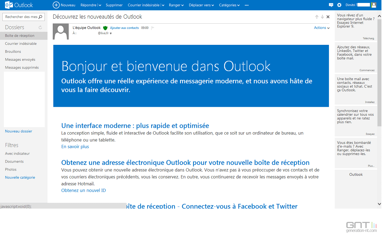 Outlook aperçu du remplaçant d'Hotmail