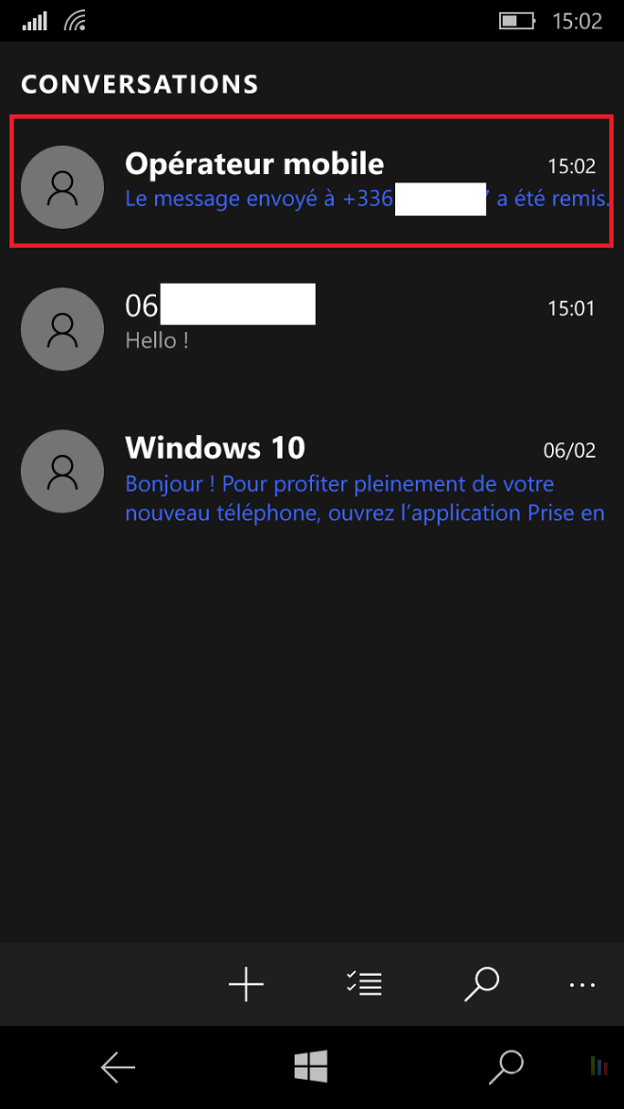 Activer les accusés de réception sous Windows 10 Mobile
