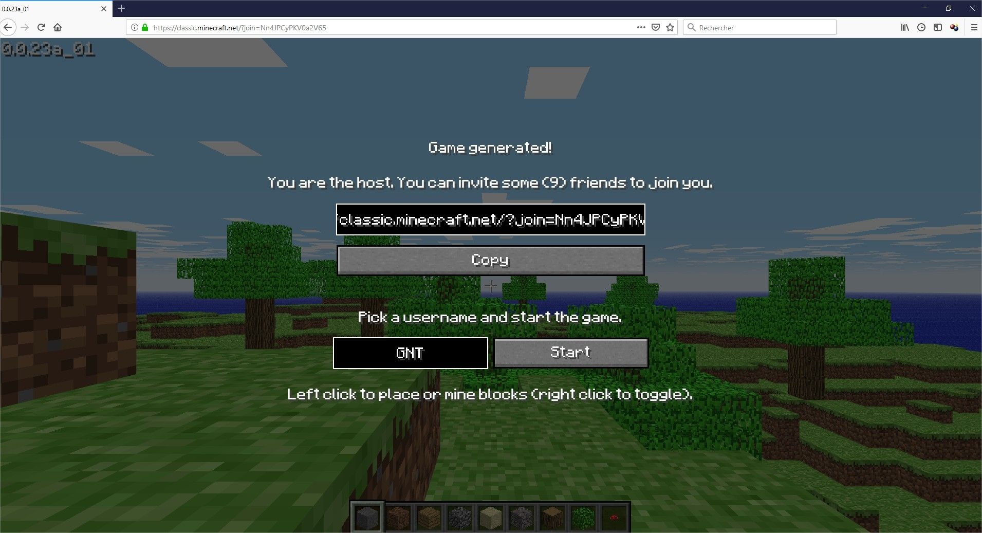 Minecraft la version de 2009 jouable dans un navigateur pour les 10 ans.