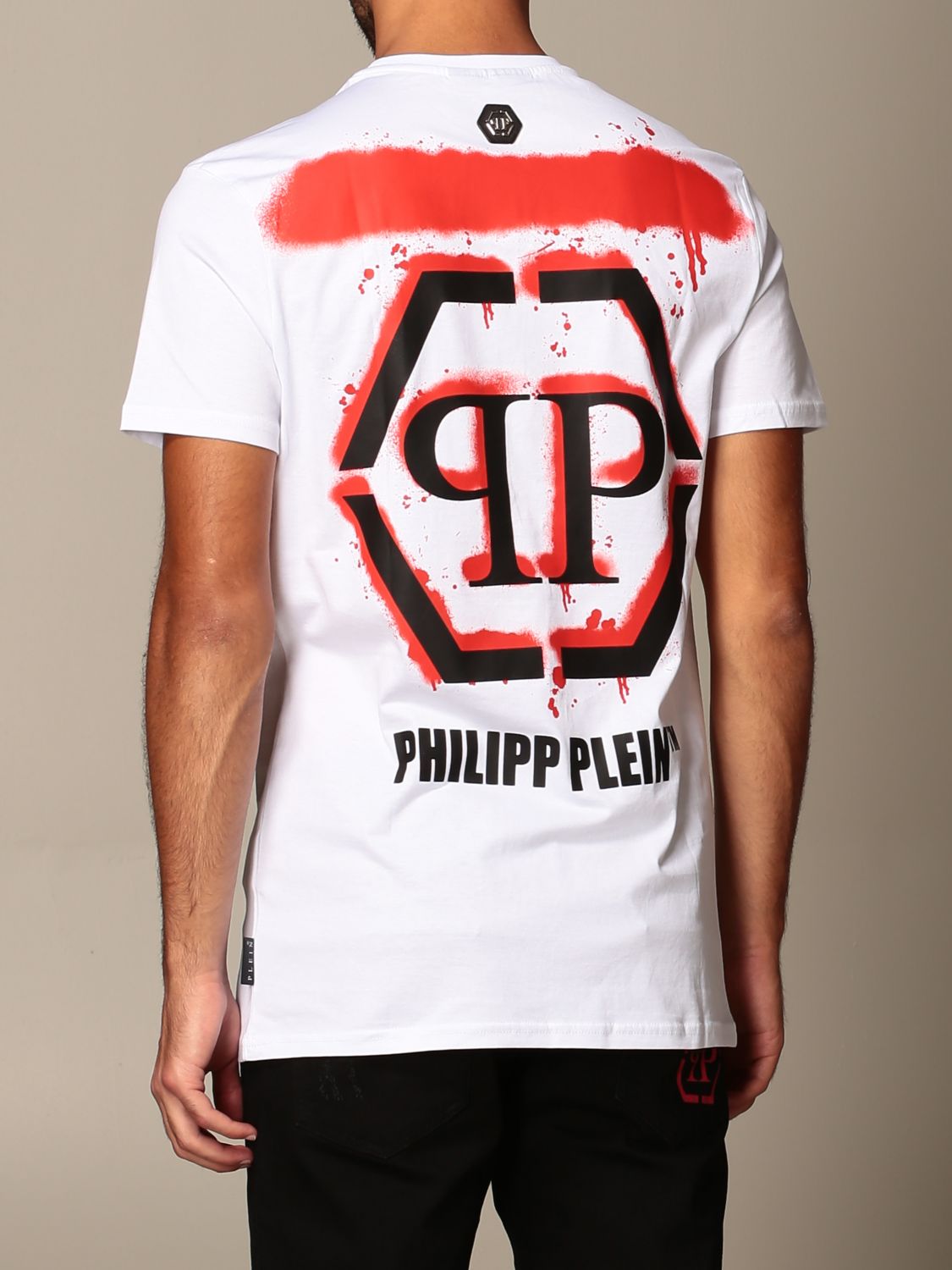 Philipp Plein Outlet cotton tshirt with monogram and rhinestone skull