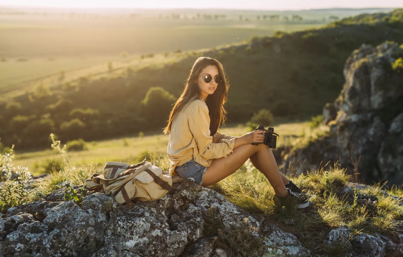 Wallpaper girl, mountains, nature for mobile and desktop, section