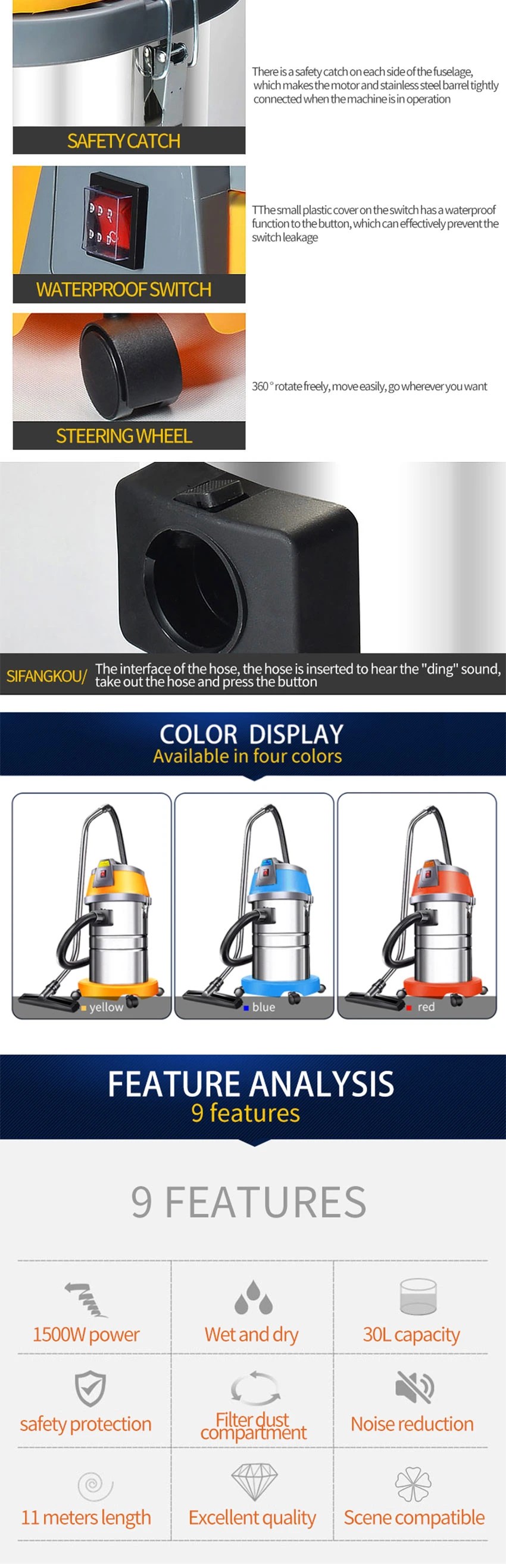 30 Liters Wet And Dry Vertical Cyclone Vacuum Cleaner, Powerful Vacuum