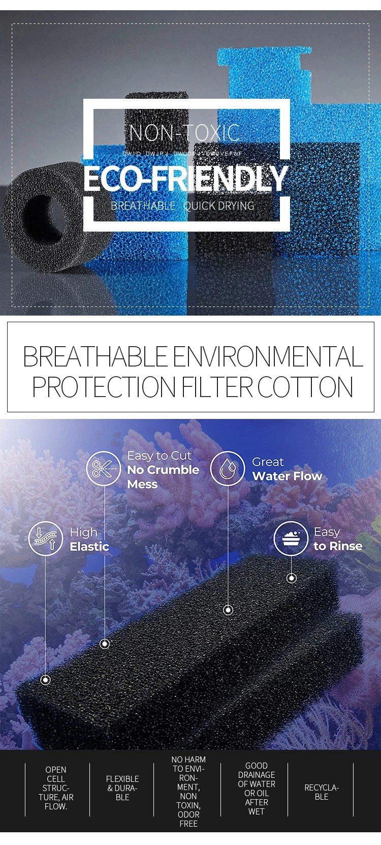 Washable Polyurethane Aquarium Open Cell Polyurethane Foam Filter