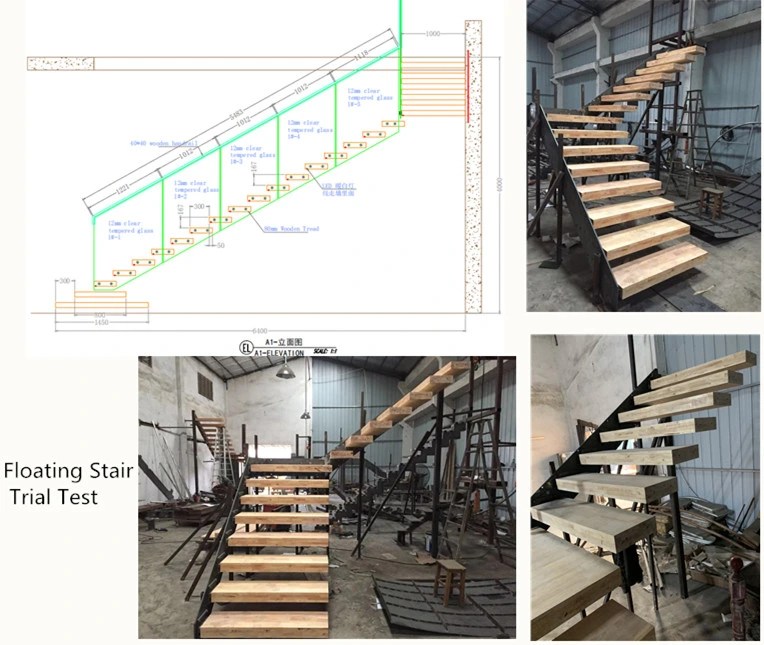 Custom DIY Stair Kit Solid Wood Steel Floating Staircase